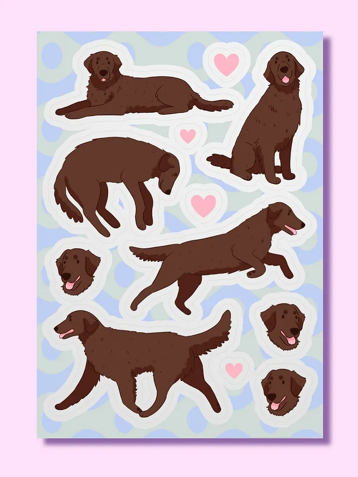 Whimsical Chocolate Flat Coated Retriever Dog Delight Sticker Sheet product image (1)