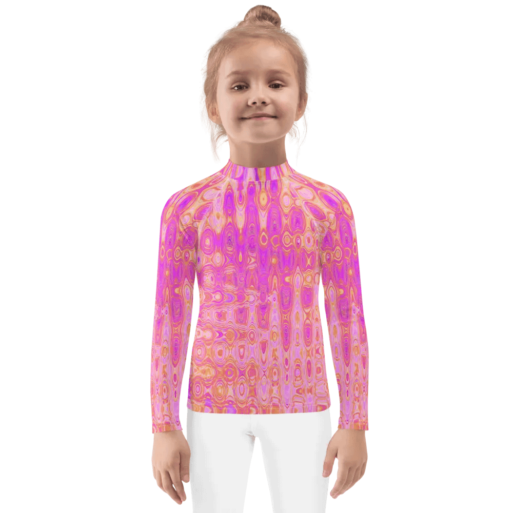 Cool Abstract Pink and Magenta Atomic Retro Zigzags Kids Rash Guard Shirts product image (1)