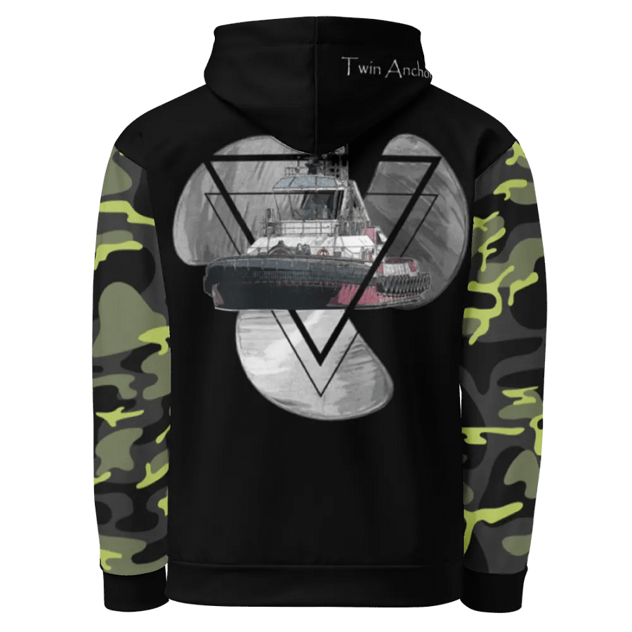 Camouflage & Black Three blade prop triangle Athena tug Hoodie product image (3)