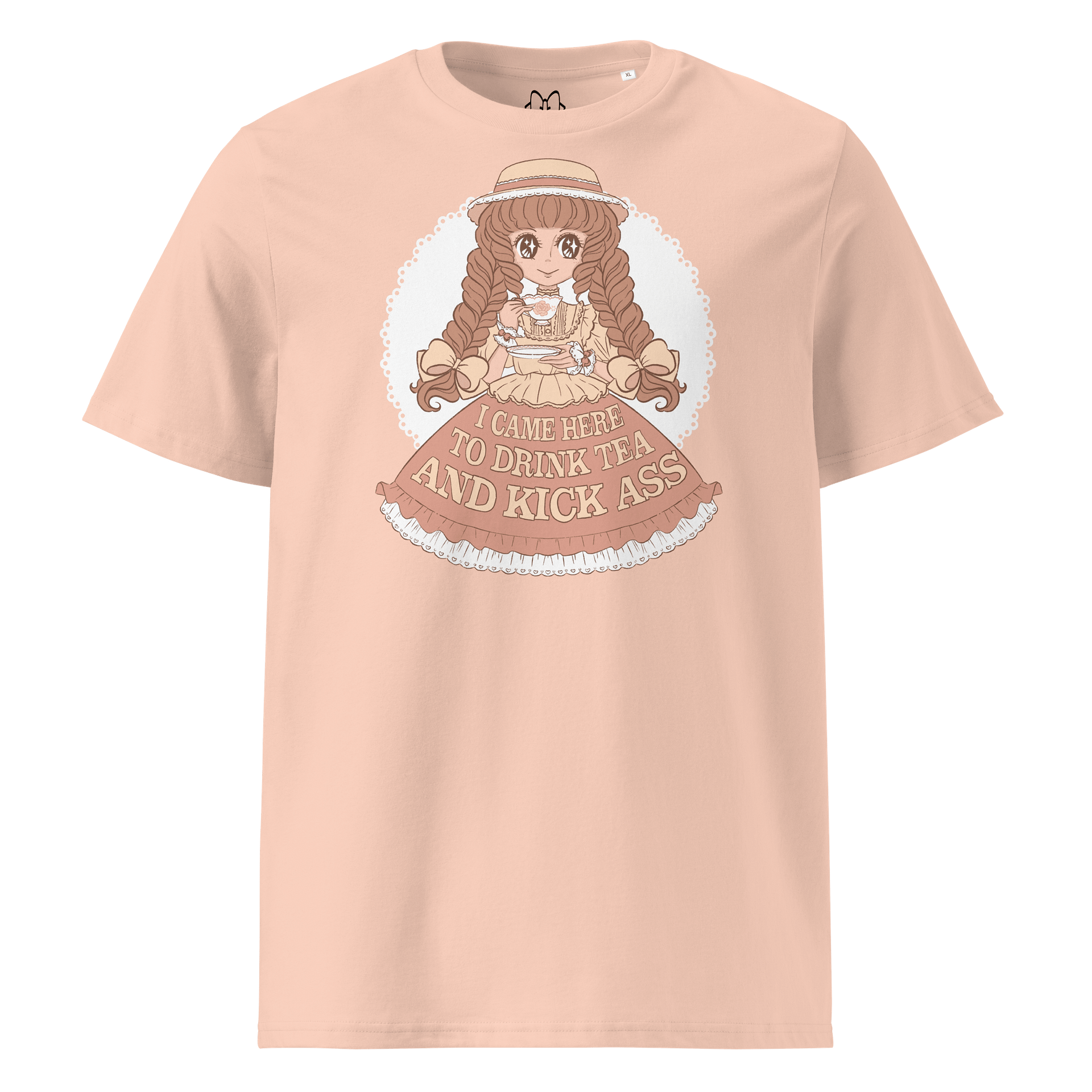 𝑼𝑺𝑨 I Came Here to Drink Tea & Kick Ass (Country, Peach) organic cotton t-shirt product image (1)