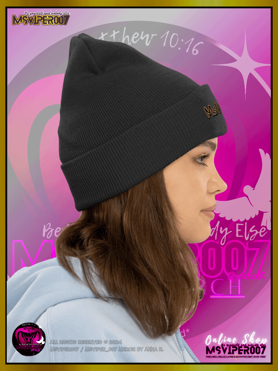 Cuffed Beanie [ Embroidered Design(s) ] - "MsViper_007™ Brand [gld-yllw/blk] - Support&Sport" Stylish Beanie by Anna H. product image (5)