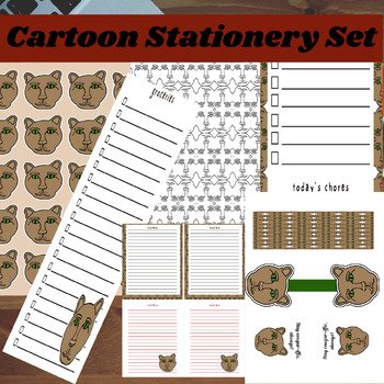 Animal Cartoon Cougar Themed Printable Stationery Set| Notepad| Daily Schedule| product image (1)