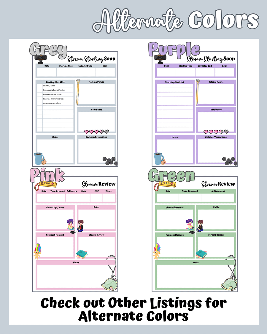 My Daily Stream Planner - Grey Edition | Digital Stream Starting Soon & Review Pages product image (5)