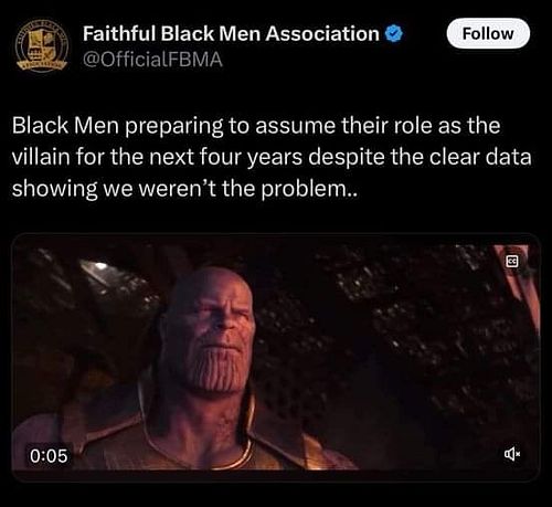 Mathematically, if all of the Black male voters would've voted for Kamala...she STILL would've lost. You're telling on yourse...