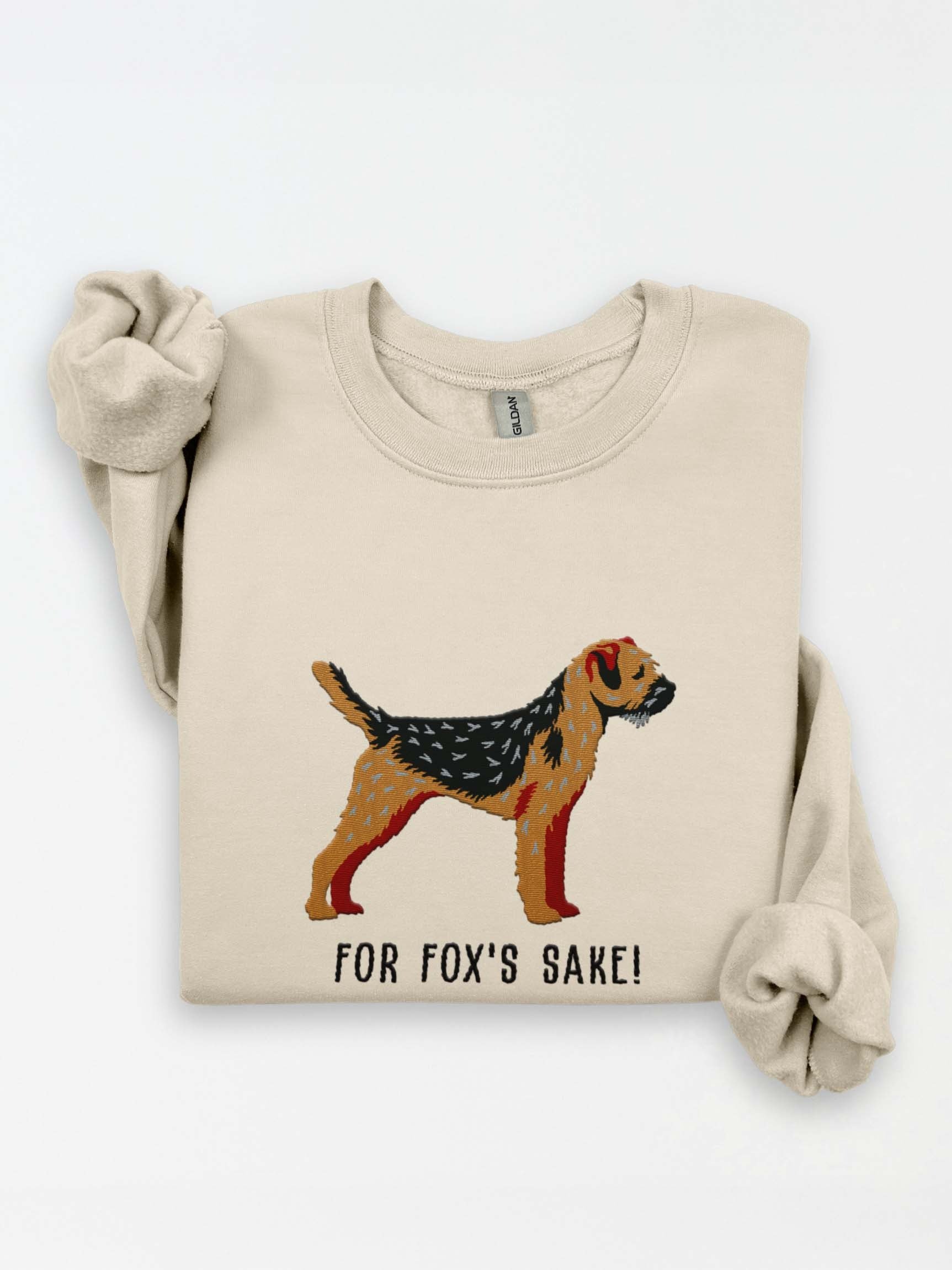 For Fox's Sake! Sweatshirt (Embroidered) of a Border Terrier(Black & Tan) product image (1)