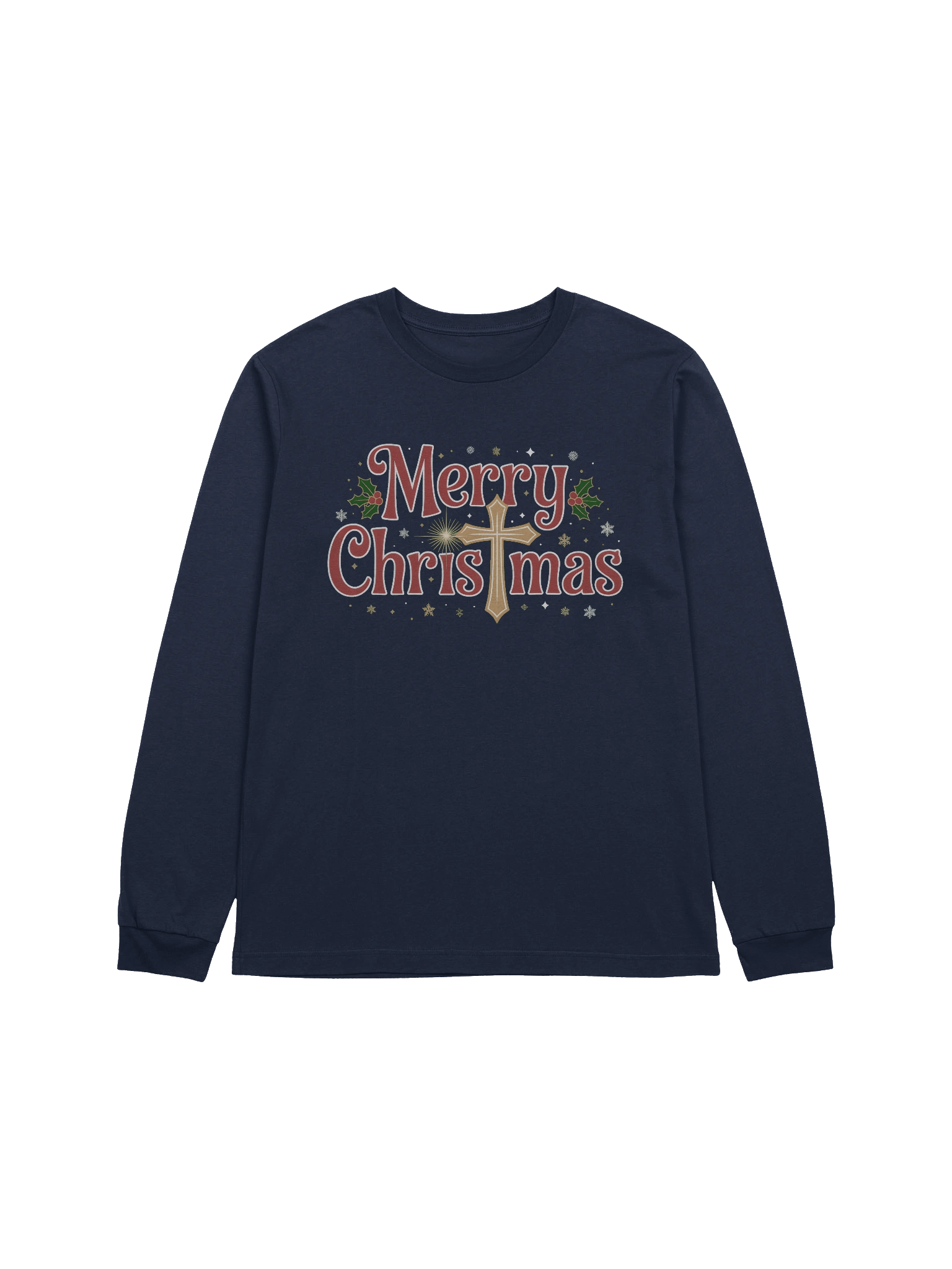 Christian Christmas Long Sleeve Shirt Merry Christmas with a Cross product image (3)