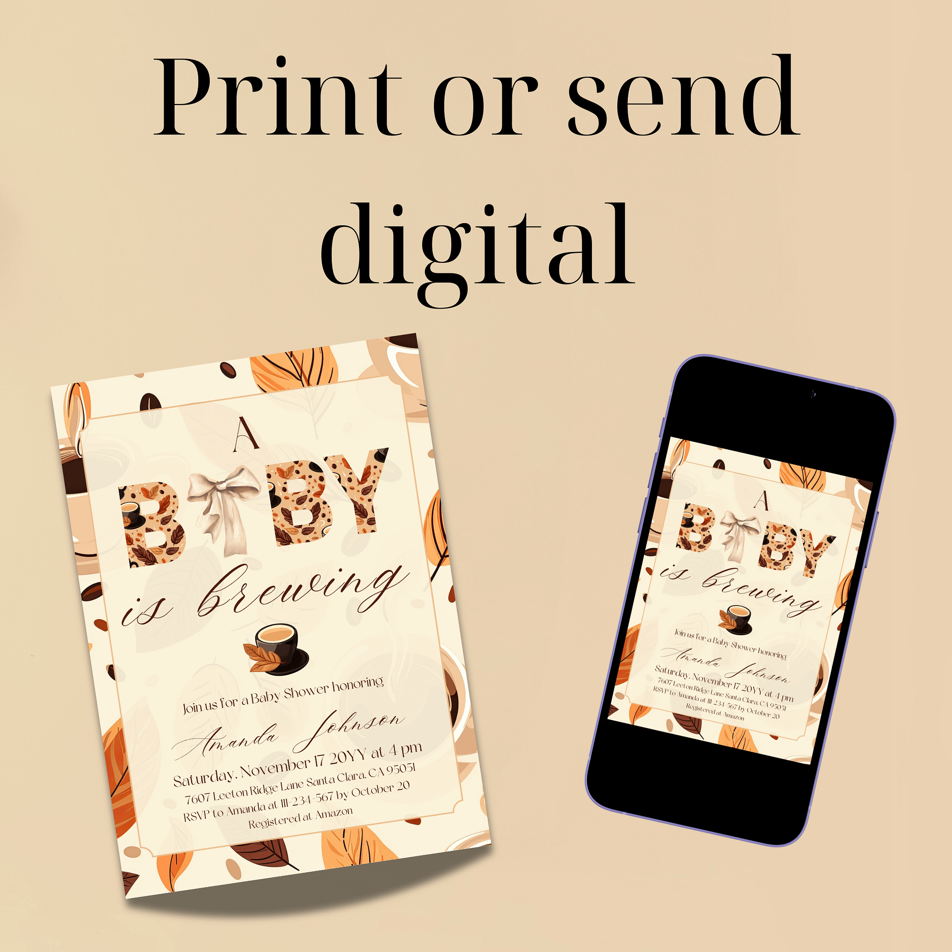 A Baby is Brewing Coffee Baby Shower Invite, Fall Rustic Gender Neutral Shower, Modern Brunch Invitation, Digital Download Canva Template product image (9)