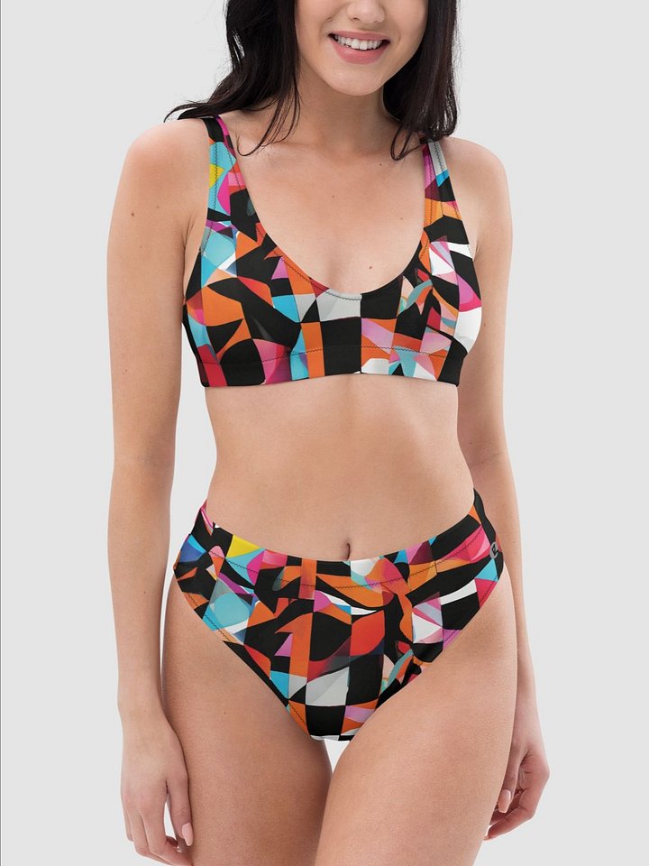 Padded Bikini Top "Colorful Modern Abstract Checkered Art Printed" product image (1)