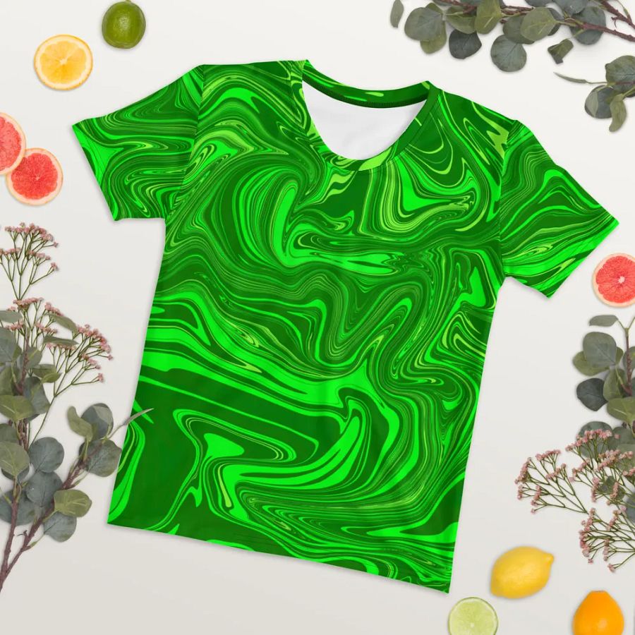 Women's Crew Neck Tshirt - Different Shades of Green Digital Fluid Art product image (7)