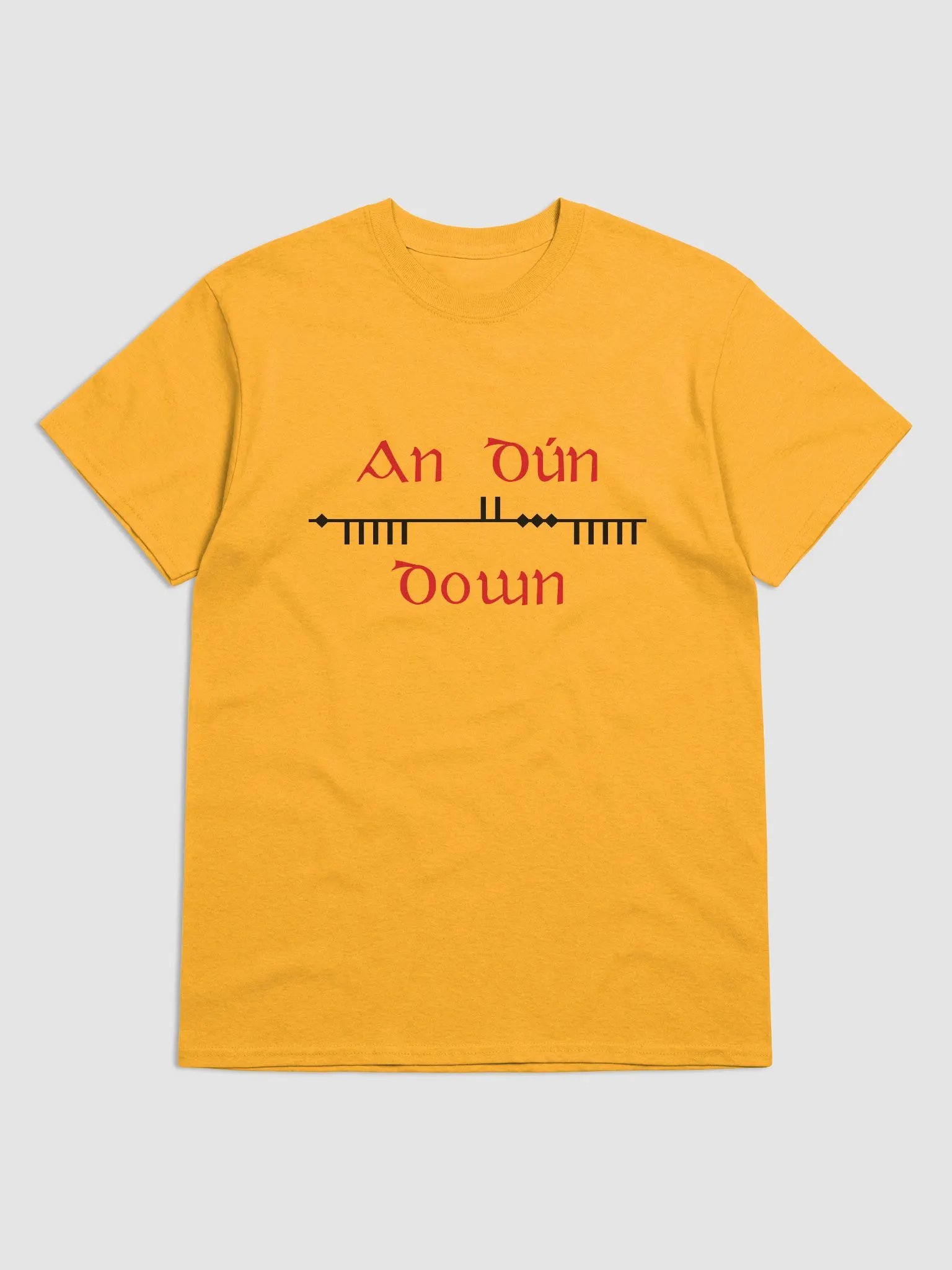 Down/An Dún Scholastic styleOgham , red and Black, Printed T-shirt product image (1)