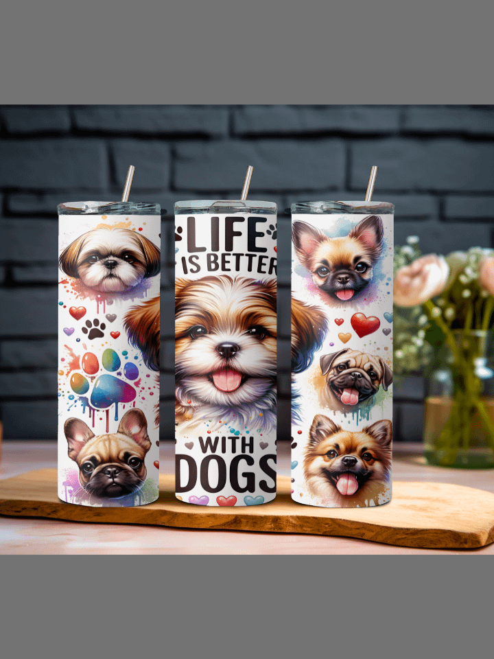 Life Is Better With With Dogs, Paws & Hearts Stainless Steel Tumbler product image (2)