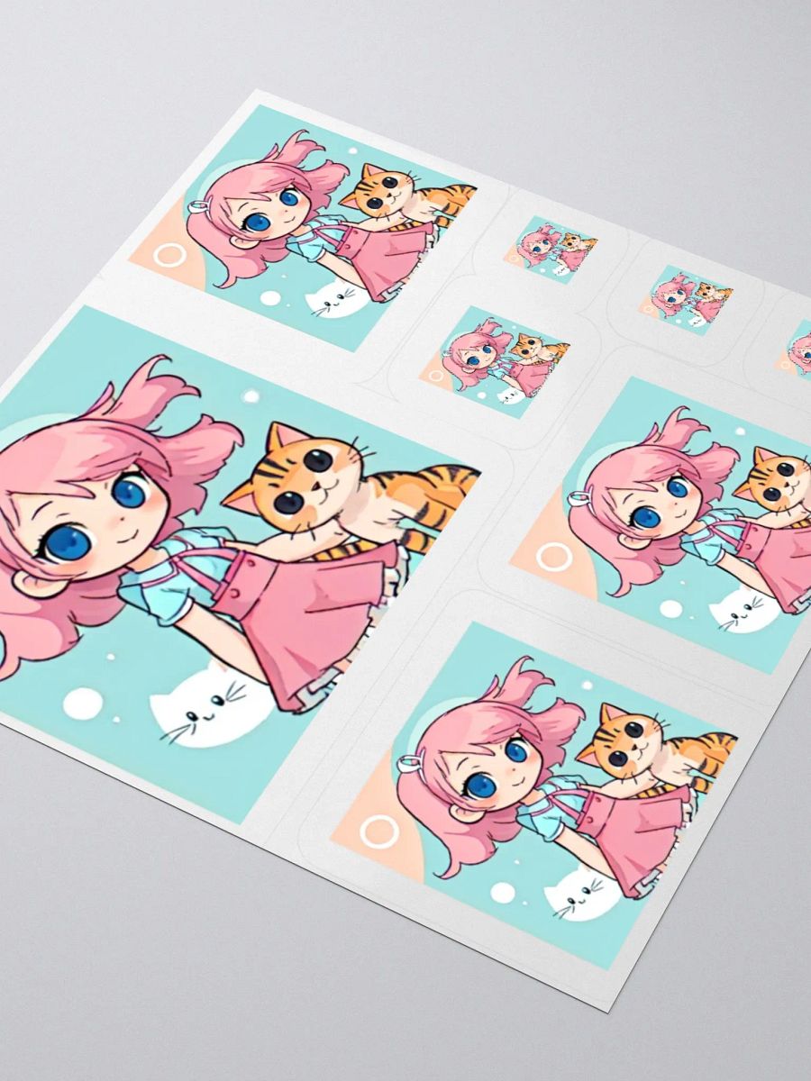 Whimsical Pink-Haired Girl and Cat Sticker Set product image (9)