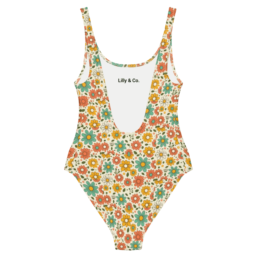 Retro Bloom One-Piece Swimsuit – Groovy Florals & Flattering Fit product image (6)