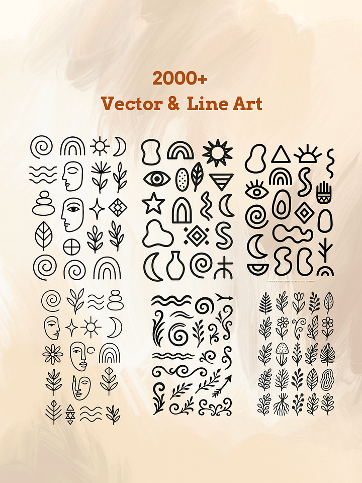 Boho Art Elements Bundle | Bohemian Clipart Set Neutral Abstract Shapes, Lines Motifs, Digital Design Graphics for DIY, Logos & Wall Art product image (2)