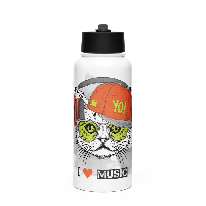 Cool Cat Music Lover Water Bottle product image (1)
