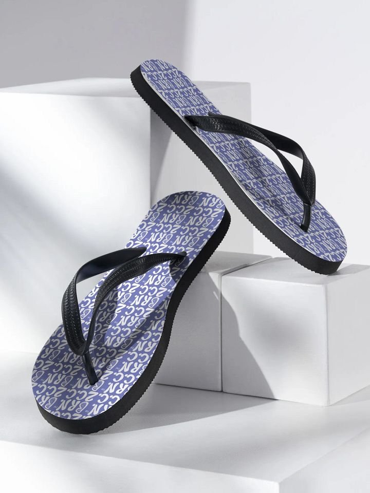 BOURNE to Flip Flop™ | Cape Cod Vibes for Your Soles | Mini BRN.2C.C. Logo Repeat Sandals | White Logo on Slate Blue product image (2)