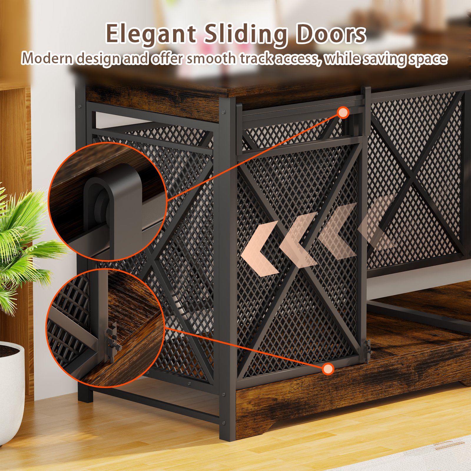 78 Inch Double Dog Crate Furniture, Extra Large Dog Kennel Indoor for Medium Large 2 Dogs, Heavy Duty Dog Cage Chew-Resistant Steel and Wooden Pet House with Removable Divider (Brown) product image (5)