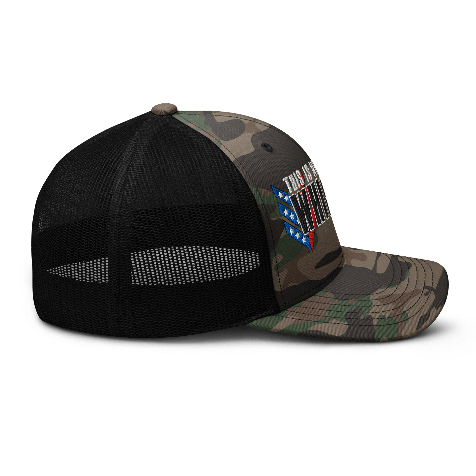 "THIS IS MY WHISKEY CAP" Camo Trucker Hat - Embroidered product image (7)