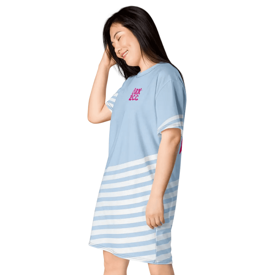 BOURNE to Cape Cod™ | Skyline Stripes T-Shirt Dress | Pastel Blue with White Stripes product image (3)