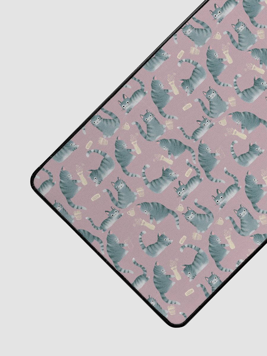 Bad Grey Tabby Cats Knocking Stuff Over Patterned Desk Mat, Pink product image (3)