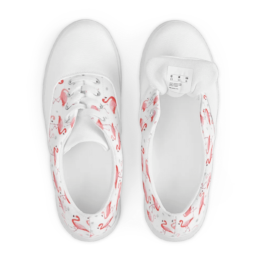 Women's Pink Flamingo Lace-Up Canvas Shoes, Tropical Bird Pattern, Comfortable Fashion Canvas Shoes, Unique Gift product image (6)