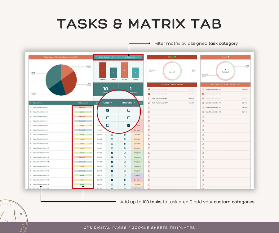 Priority Tracker Eisenhower Matrix, Google Sheets Template product image (3)