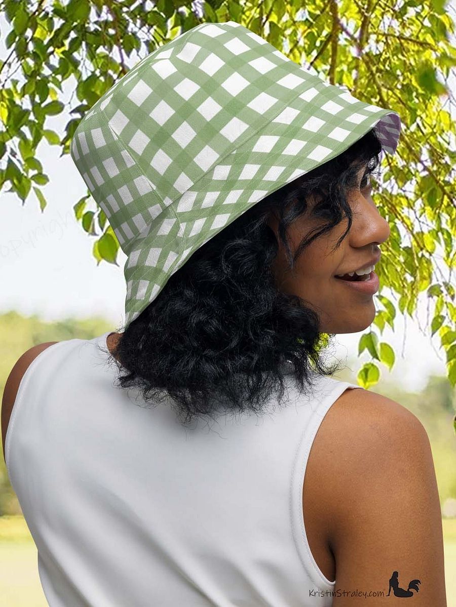 Gingham Reversible Bucket Hat Green and Mauve Checker product image (7)
