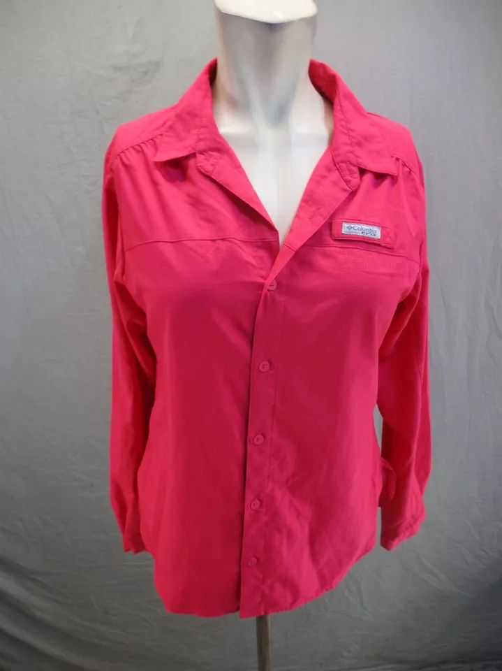 Columbia PFG OMNI-SHADE Size XL (18-20) Girls Pink Lined Button Down Shirt 919 product image (1)