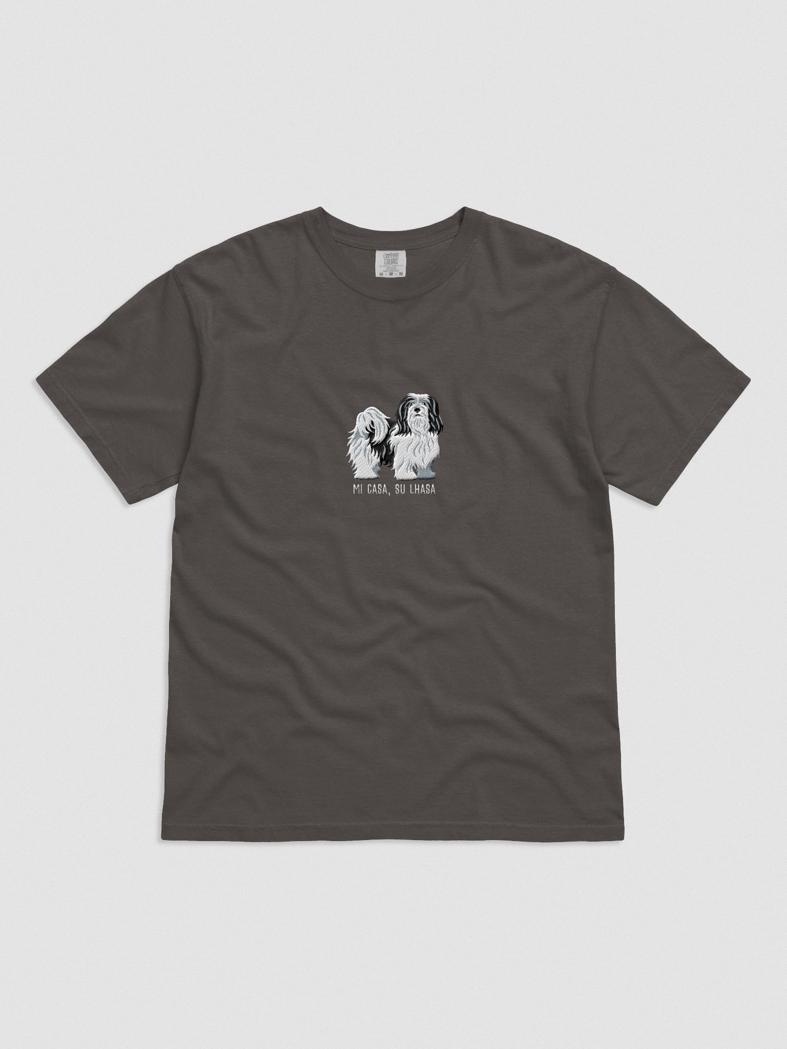 Mi Casa, Su Lhasa T-Shirt(Embroidered) of a Lhasa Apso(Black & White) product image (4)