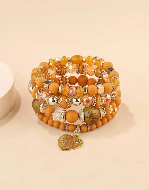 4 PC HEART CHARM CRYSTAL BEADED BRACELET product image (2)