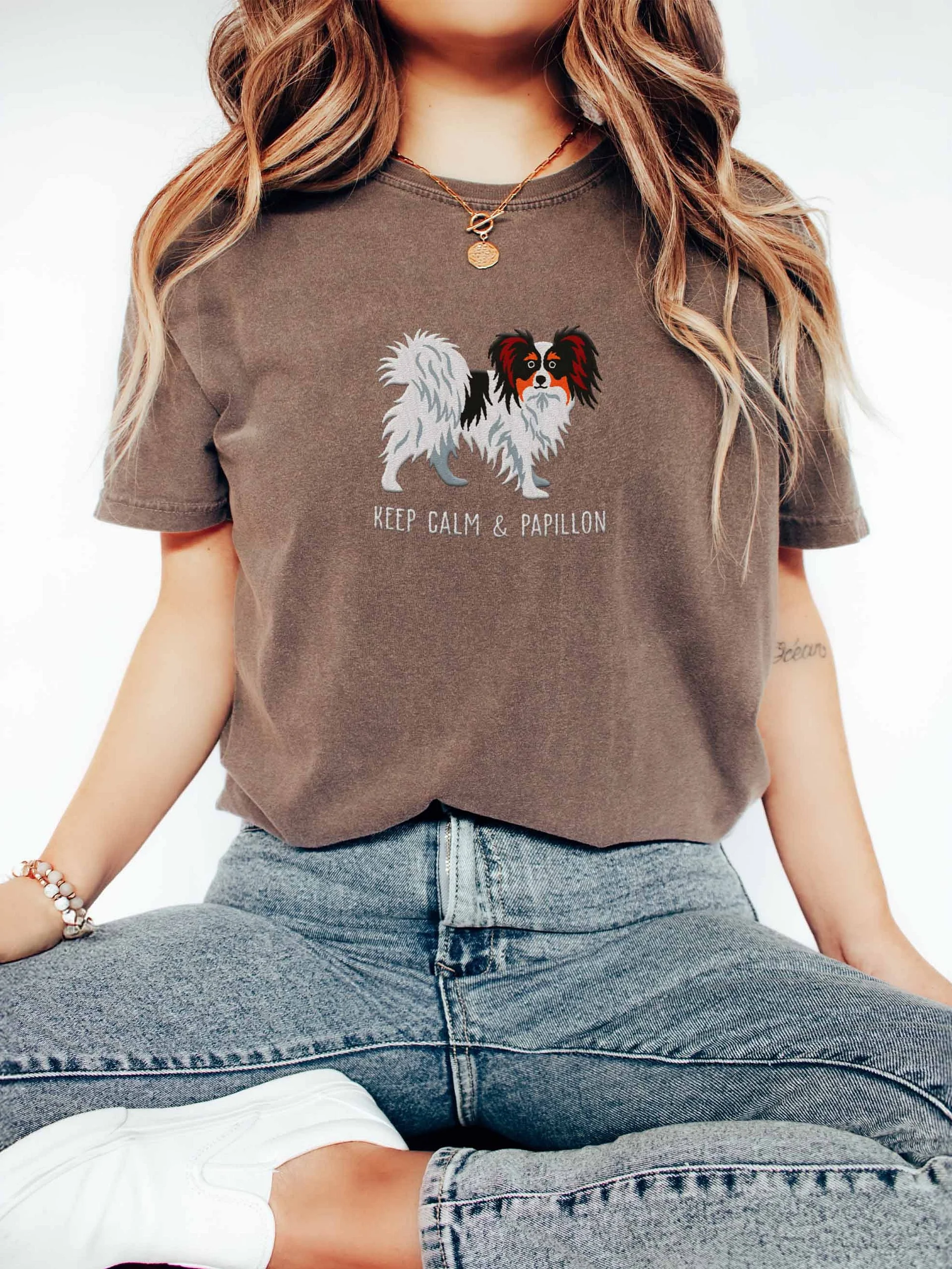 Keep Calm & Papillon T-Shirt(Embroidered) of a Papillon(Tricolor) product image (2)