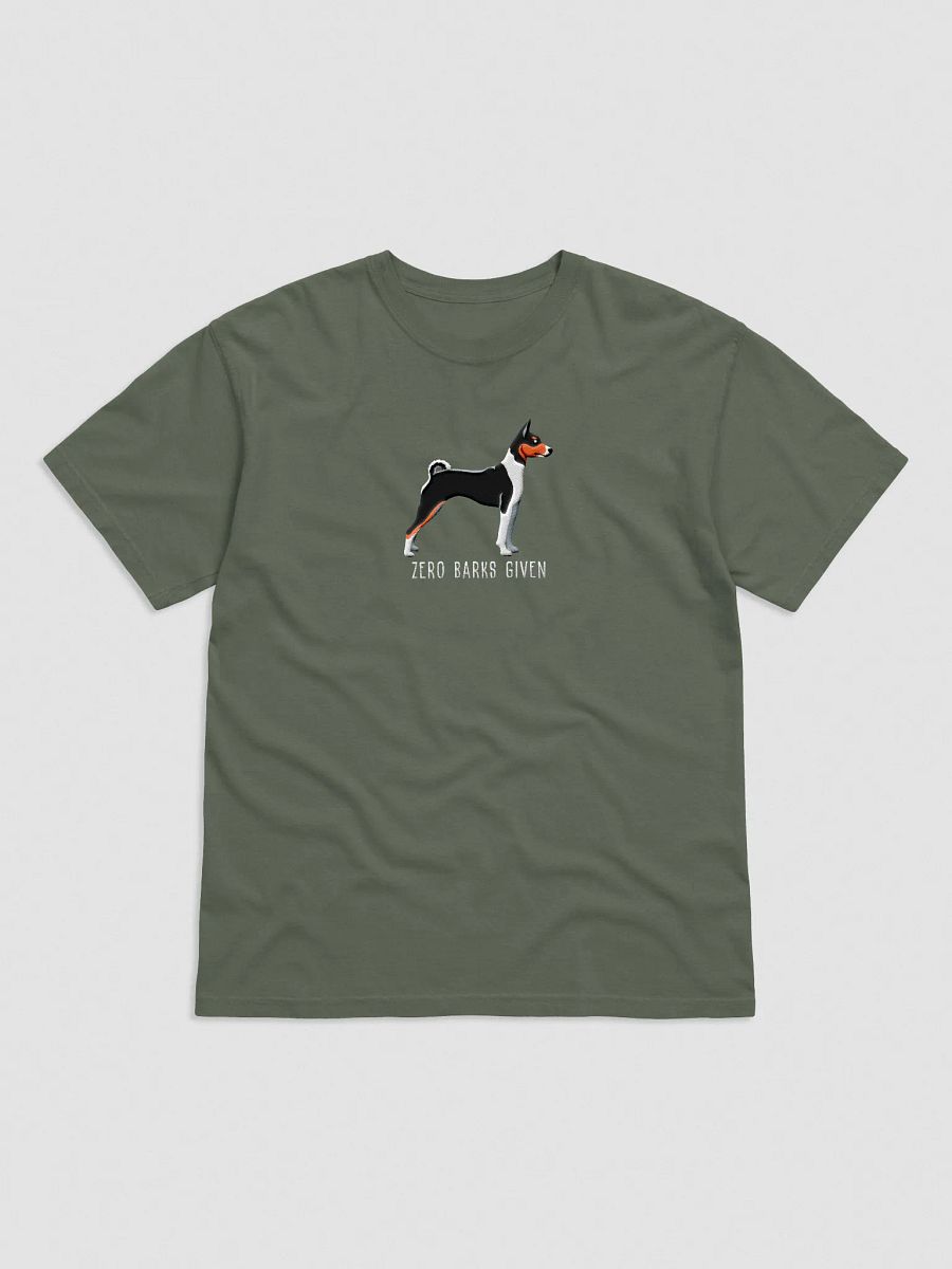 Zero Barks Given T-Shirt(Embroidered) of a Basenji(Tricolor) product image (9)