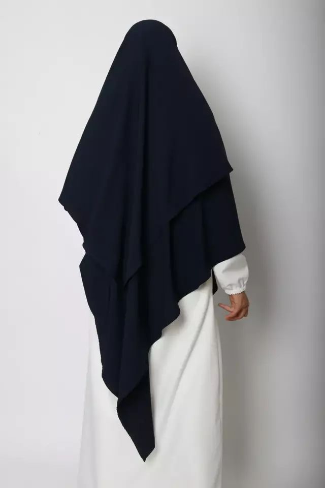 2 Layer Triangular Diamond Instant Khimar-Hijab-Jilbab Tie Back Navy Color product image (2)