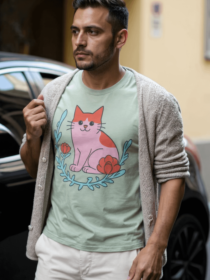 Whimsical Pink Cat Wreath T-Shirt product image (1)