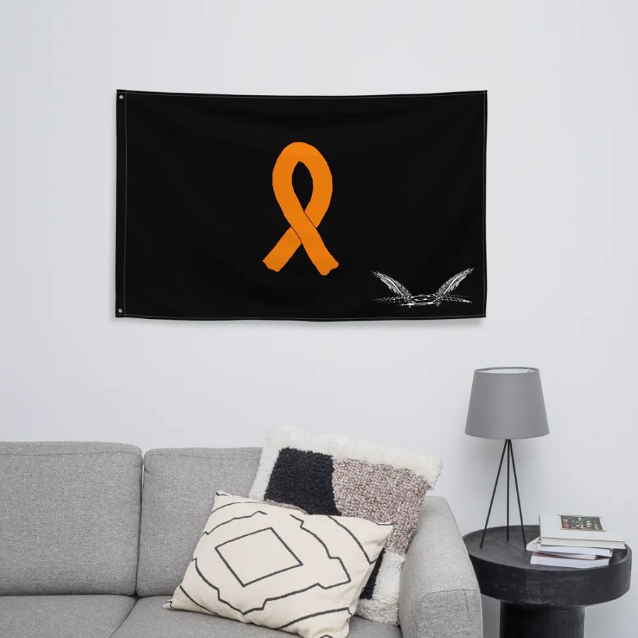 White HApex Gear White Logo Cancer Awareness Orange Ribbon. Black Flag product image (8)