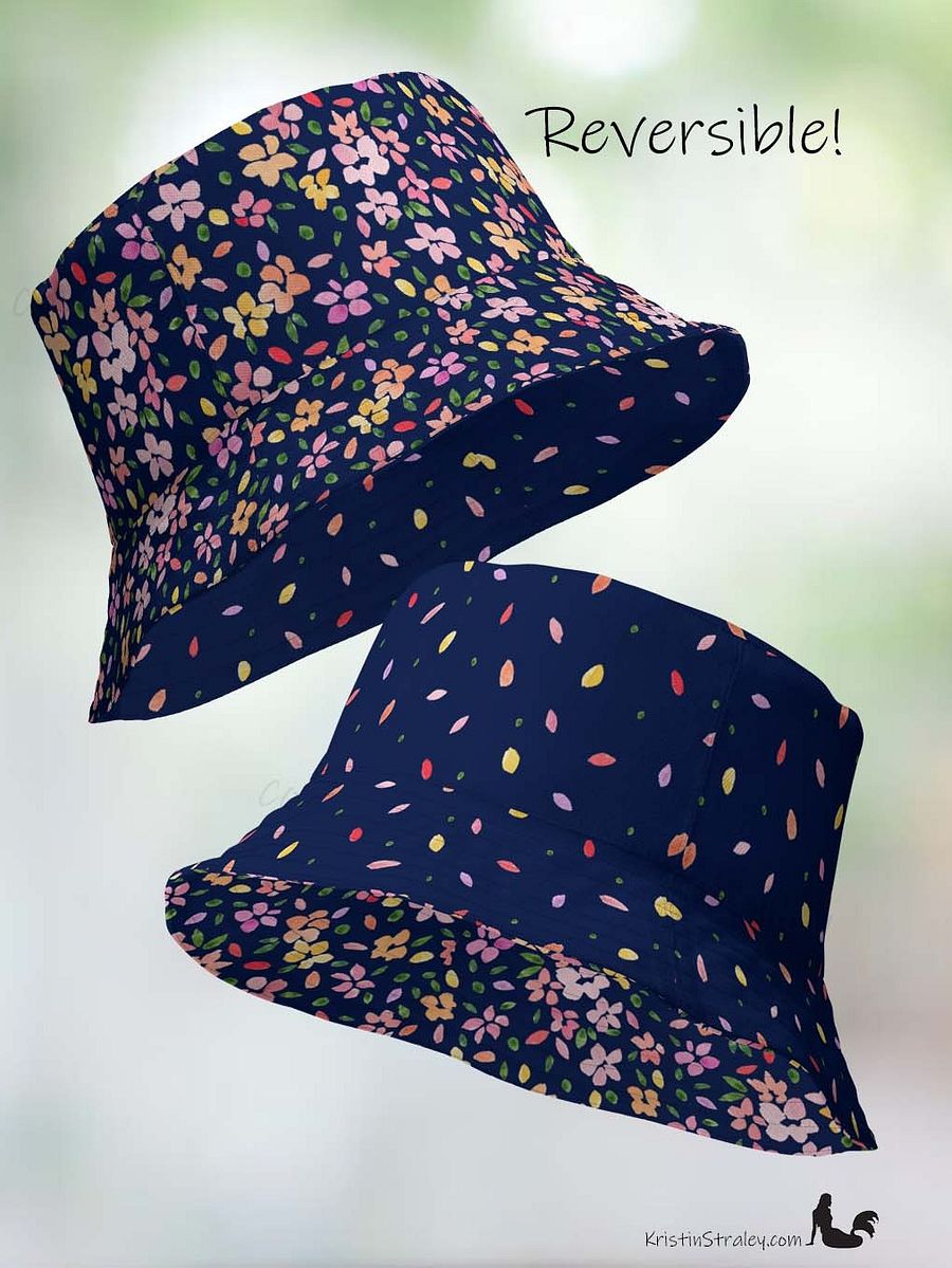 Spring Flowers on Navy Reversible Bucket Hat with Petal Confetti on Navy product image (2)