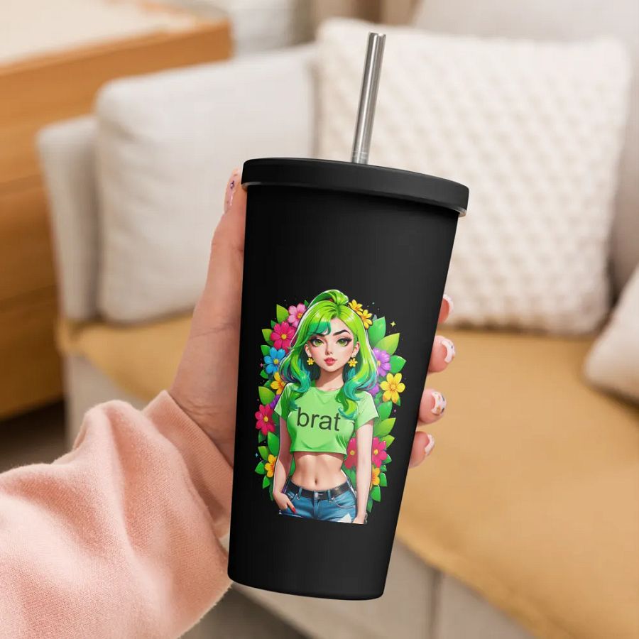 Brat 20 oz Tumbler Cup - Black - Insulated Tumbler with a Straw v2 product image (3)