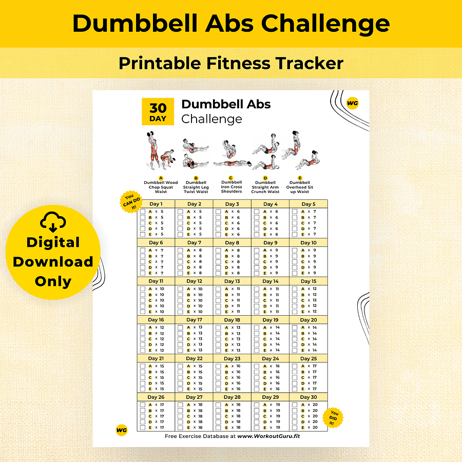 30 Day Dumbbell Abs Challenge - Printable Workout Tracker product image (1)