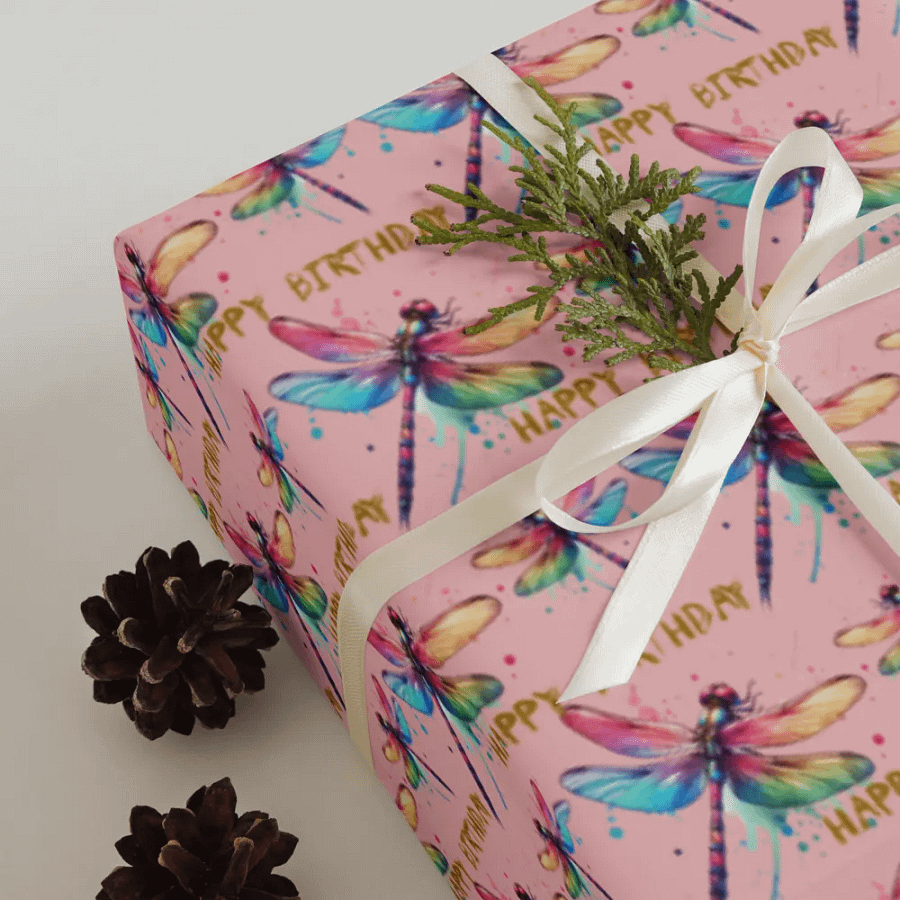 Happy Birthday Dragonflies Gift Wrapping Paper 3 Sheet Set #1 product image (6)