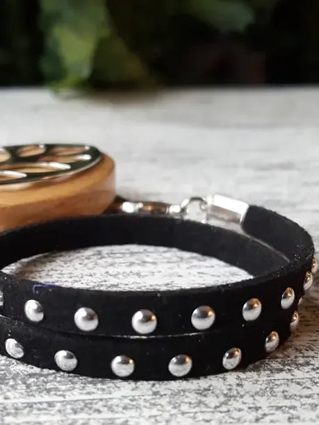 Black Faux Suede Stud Wrap Bracelet | Handmade Accessory for Bellabeat Leaf Urban & Ivy product image (1)