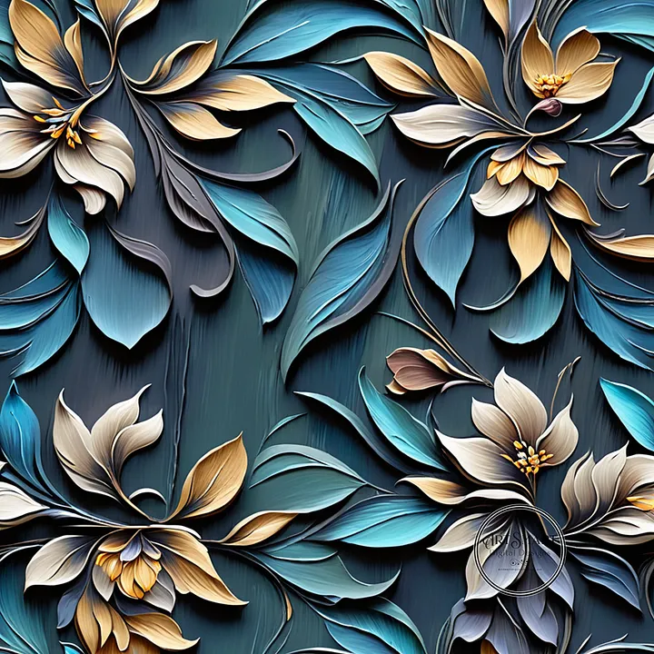Seamless Pattern - Yellow-Brown Flowers on Textured Blue Background product image (1)