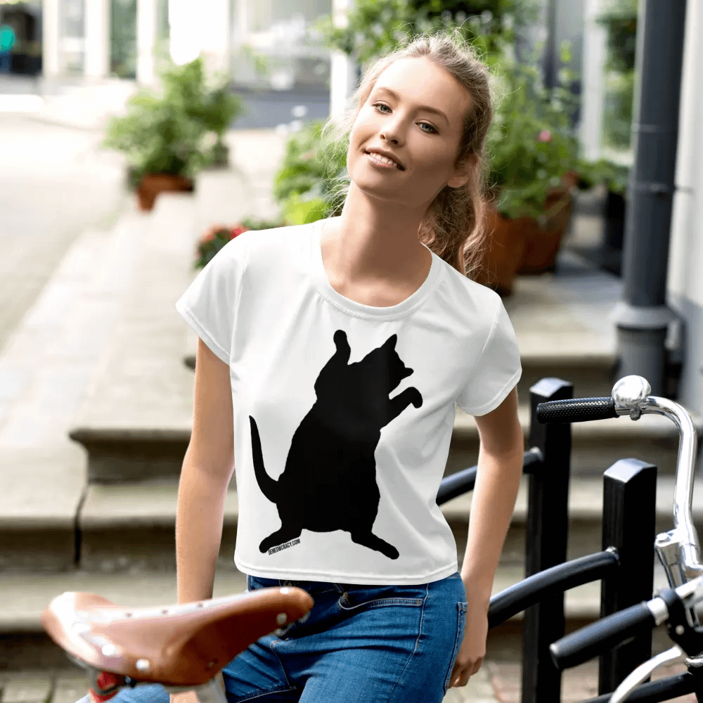 Dancing for Demeowcracy Black Cat Silhouette Crop Tee product image (1)