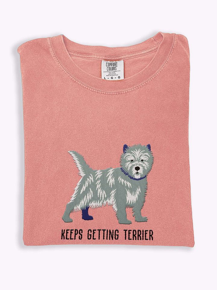 Keeps Getting Terrier T-Shirt(Embroidered) of a Cairn Terrier(Blue Brindle) product image (1)