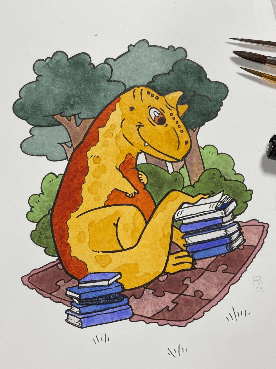 original painting : bookish carnotaurus product image (1)