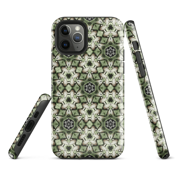 Tough Phone Case for iPhone® - Green and Beige Hex Geometric Pattern product image (1)