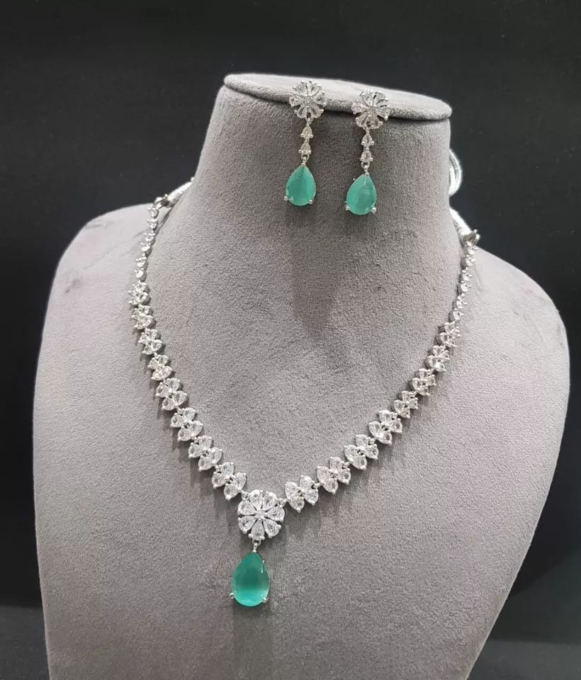 Cz Neckless Earring Set Silver Plated Jewelry For Women & Girl Indian Bollywood product image (1)