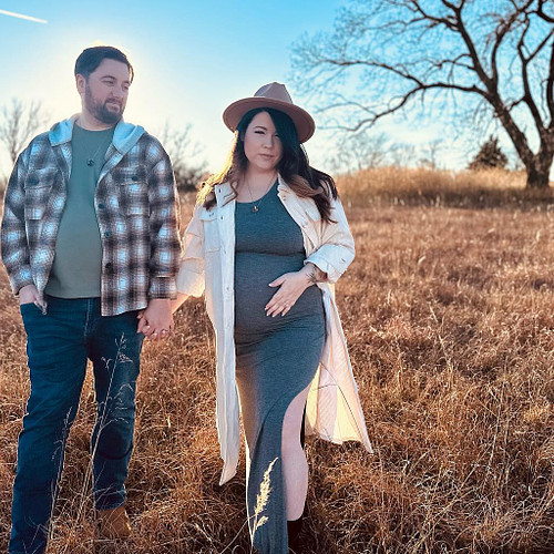 We took our own maternity photos today on our land… 🌾📸🥰 We can’t wait to meet you lil babe! 💜 Halfway there! #pregnant #baby ...