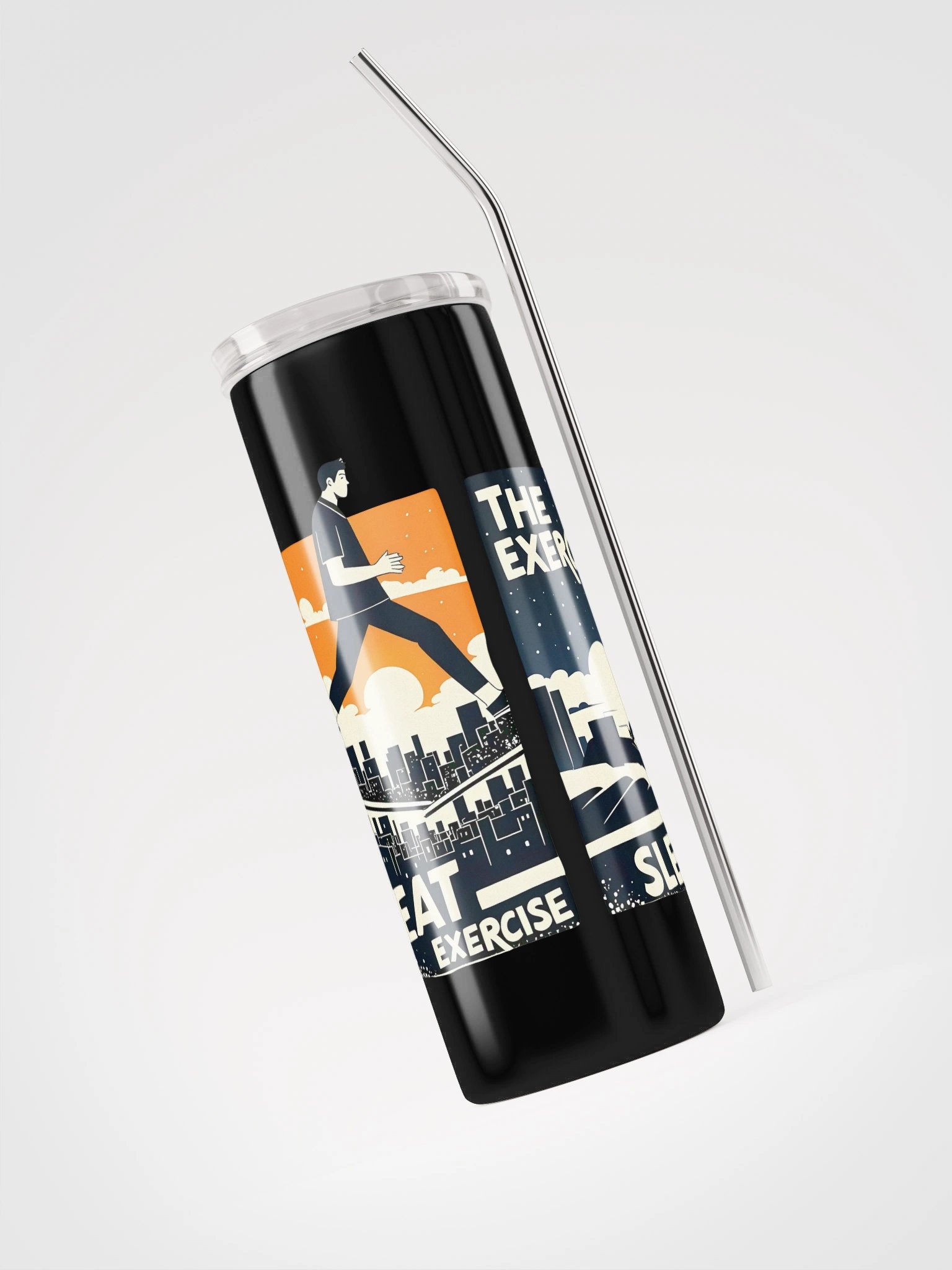 Clean-Line Daily Routine Art | Wake-Eat-Exercise-Sleep Print Steel Tumbler product image (3)