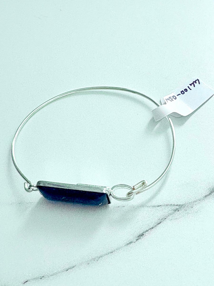 ⚡ Electric Tide Bangle | 6.75" Silver-Plated Wire Bracelet with Purply Blue Rectangle Charm | Handmade Coastal Charm Jewelry by Monique Faella Designs™ | MFD-00177 product image (5)