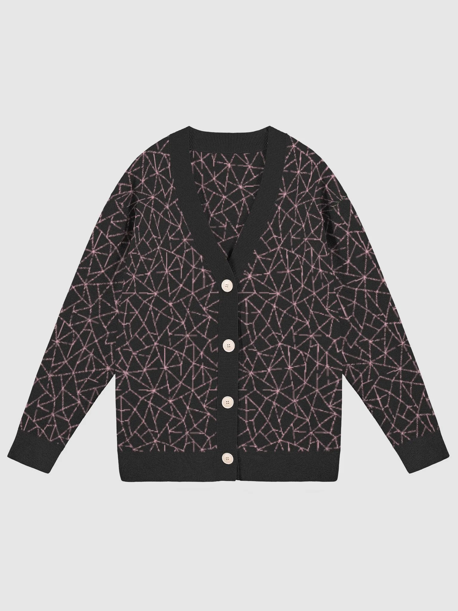 Pink Black Geometric Pattern Cardigan Sweater product image (13)
